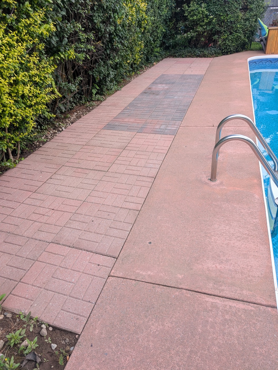 Same paver walkway after pressure washing, colour restored